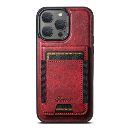Pour iPhone 13 Pro Étui portefeuille amovible en cuir huilé Suteni H17 compatible MagSafe (rouge)