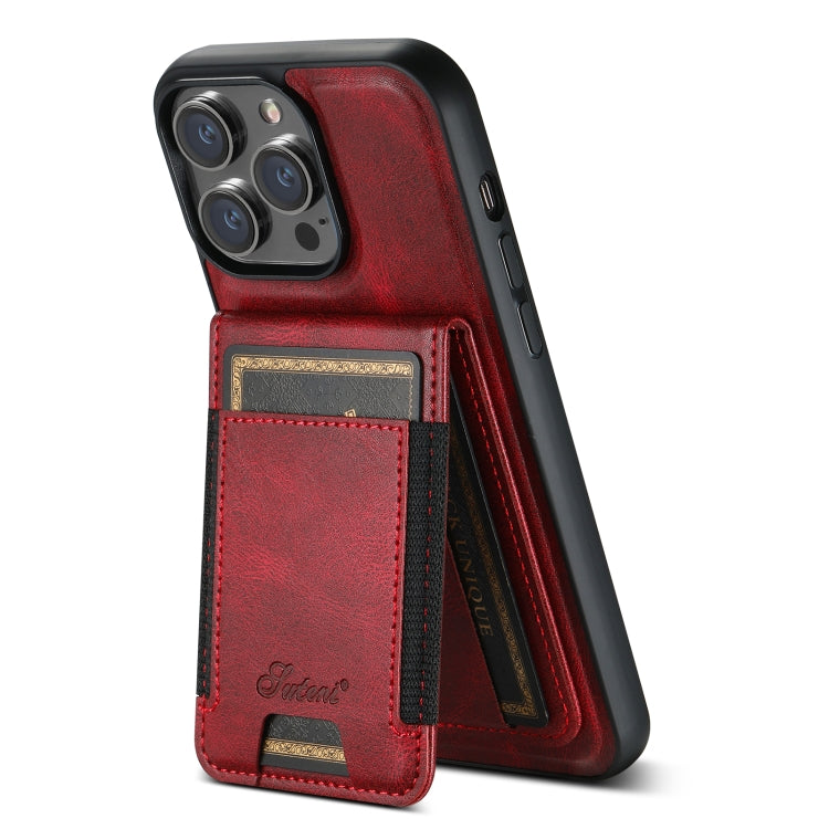 Pour iPhone 12 Pro Max Suteni H17 Coque de téléphone portefeuille détachable en cuir huilé MagSafe (rouge)