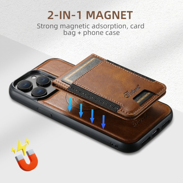 For iPhone 16 Pro Suteni H17 Oil Eax Leather MagSafe Detachable Wallet Phone Case(Brown)