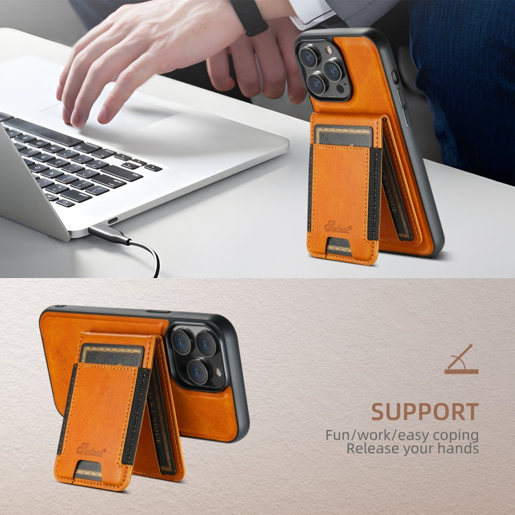 For iPhone 16 Plus Suteni H17 Oil Eax Leather MagSafe Detachable Wallet Phone Case(Khaki)