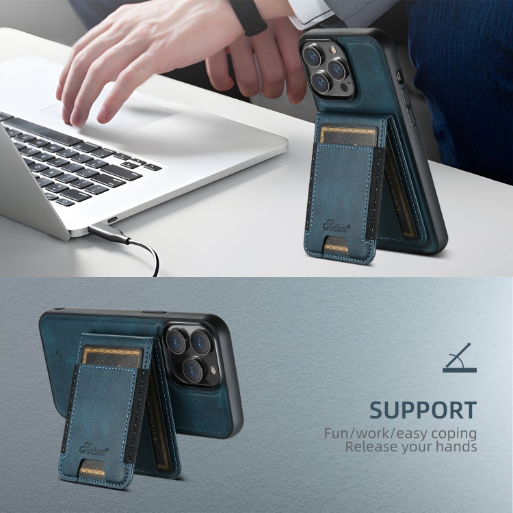 For iPhone 16 Plus Suteni H17 Oil Eax Leather MagSafe Detachable Wallet Phone Case(Blue)