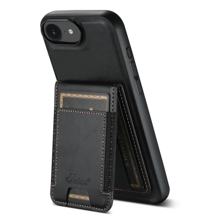 For iPhone 17e / 16e Suteni H17 Oil Eax Leather MagSafe Detachable Wallet Phone Case(Black)