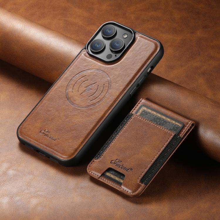 For iPhone 17e / 16e Suteni H17 Oil Eax Leather MagSafe Detachable Wallet Phone Case(Brown)