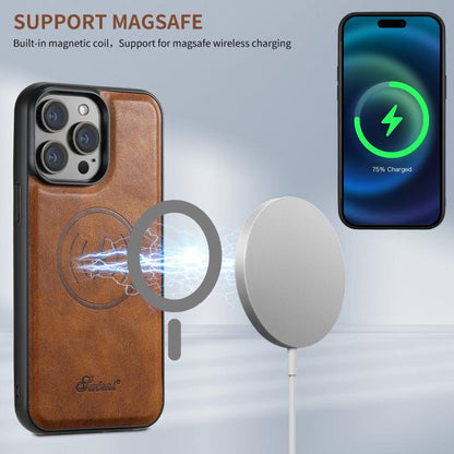 For iPhone 17e / 16e Suteni H17 Oil Eax Leather MagSafe Detachable Wallet Phone Case(Brown)