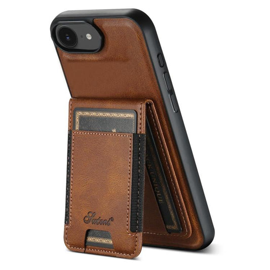 For iPhone 17e / 16e Suteni H17 Oil Eax Leather MagSafe Detachable Wallet Phone Case(Brown)