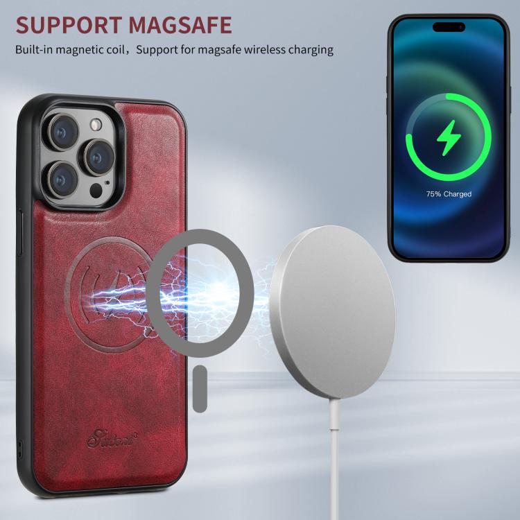 For iPhone 17e / 16e Suteni H17 Oil Eax Leather MagSafe Detachable Wallet Phone Case(Red)