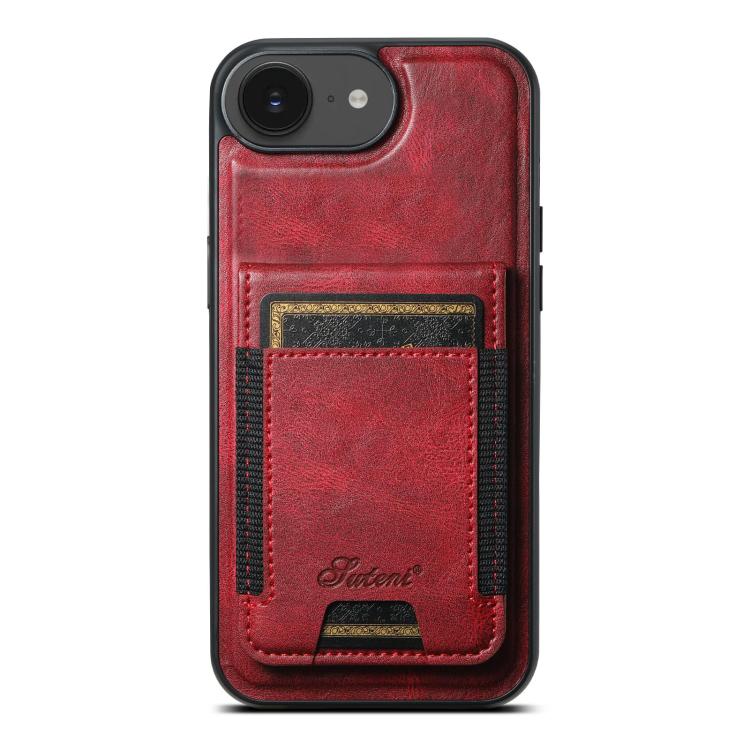 For iPhone 17e / 16e Suteni H17 Oil Eax Leather MagSafe Detachable Wallet Phone Case(Red)