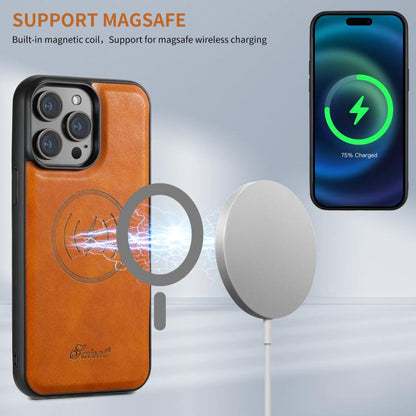 For iPhone 17e / 16e Suteni H17 Oil Eax Leather MagSafe Detachable Wallet Phone Case(Khaki)