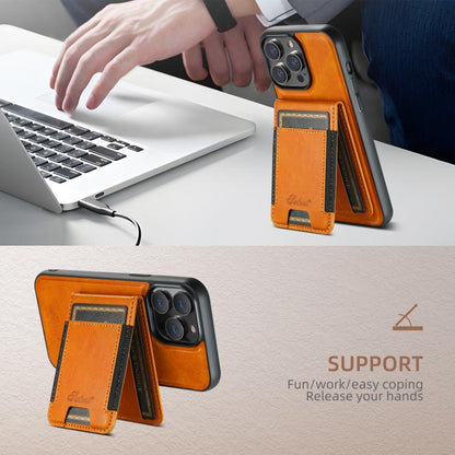 For iPhone 17e / 16e Suteni H17 Oil Eax Leather MagSafe Detachable Wallet Phone Case(Khaki)