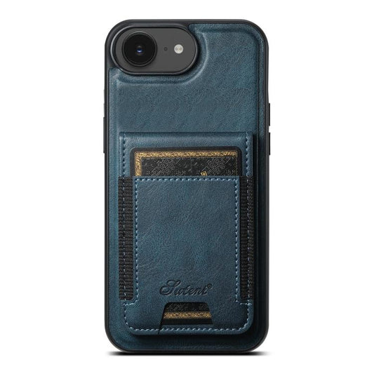 For iPhone 17e / 16e Suteni H17 Oil Eax Leather MagSafe Detachable Wallet Phone Case(Blue)