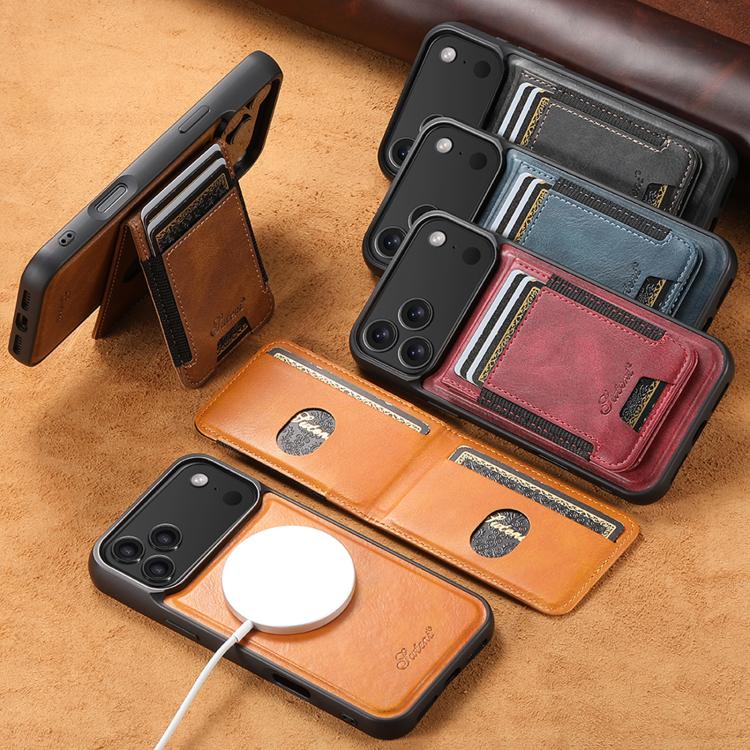 For iPhone 13 Suteni H17 Oil Eax Leather MagSafe Detachable Wallet Phone Case(Khaki)