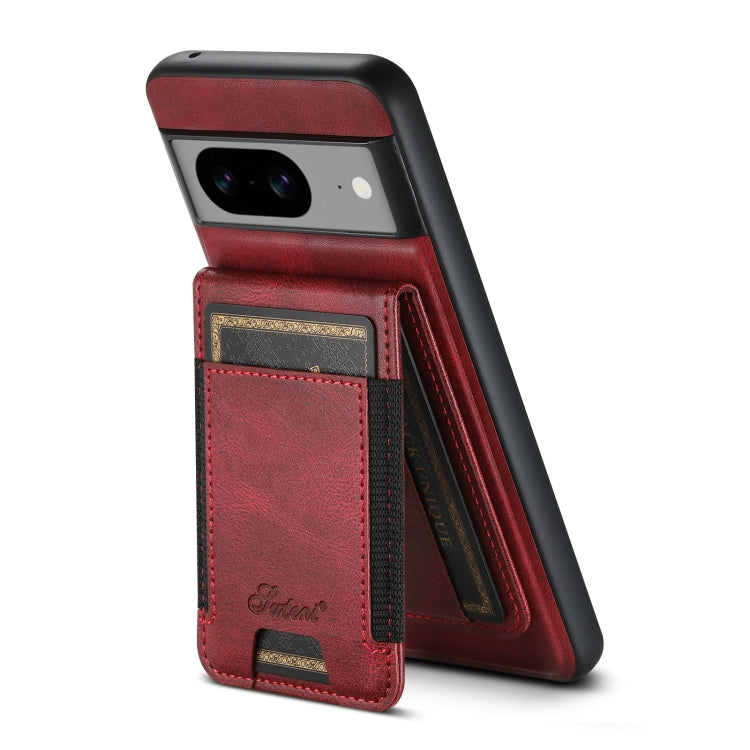 Pour Google Pixel 7a Étui portefeuille détachable en cuir huilé Suteni H17 (rouge)