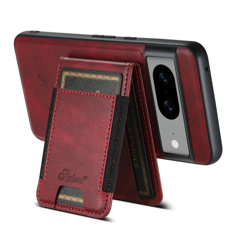 Pour Google Pixel 7a Étui portefeuille détachable en cuir huilé Suteni H17 (rouge)