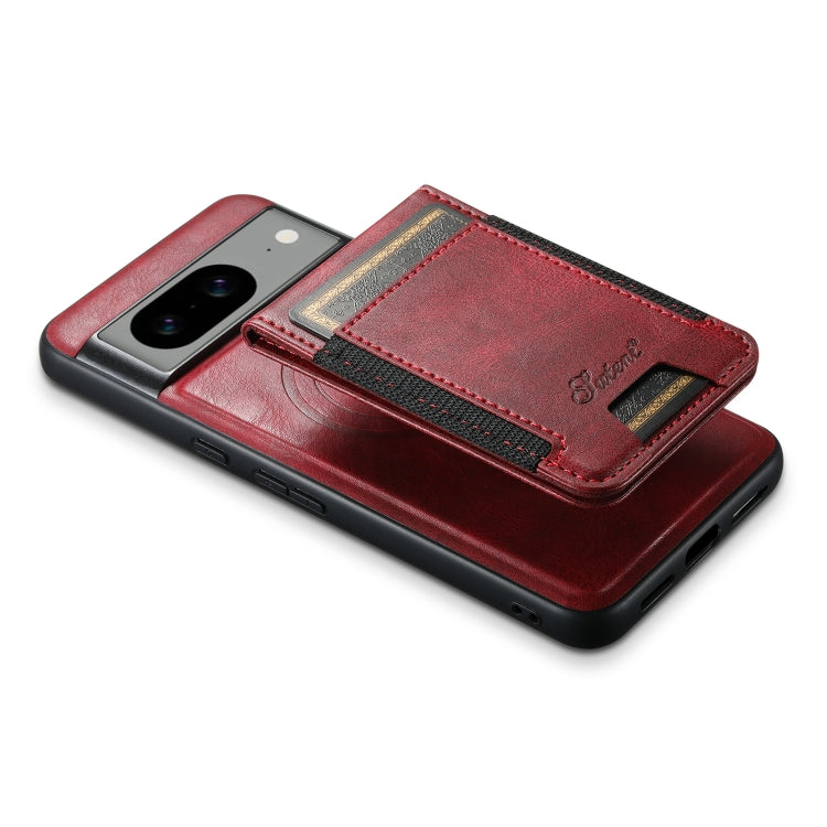 Pour Google Pixel 7a Étui portefeuille détachable en cuir huilé Suteni H17 (rouge)