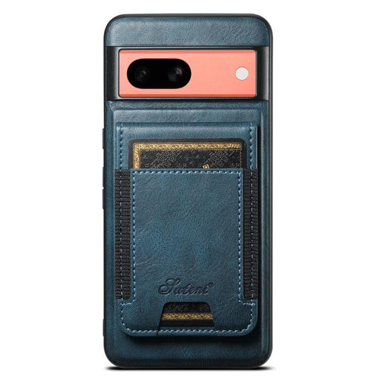 Pour Google Pixel 7a Étui portefeuille détachable en cuir huilé Suteni H17 (bleu)