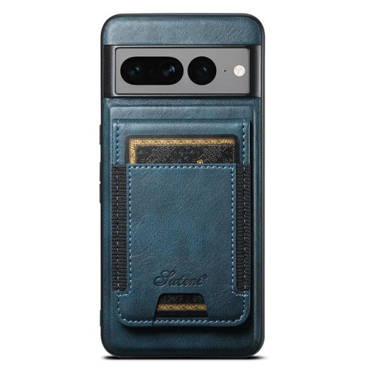 Pour l'étui portefeuille détachable en cuir huilé Suteni H17 pour Google Pixel 7 Pro (bleu)