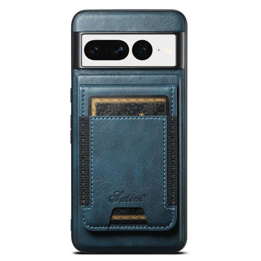Pour Google Pixel 7 Étui Portefeuille Détachable Suteni H17 en Cuir Huilé (Bleu)