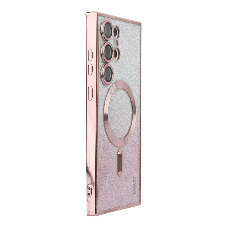 For Samsung Galaxy S23 Ultra 5G ENKAY Hat-Prince Magnetic Glitter Plated TPU Phone Case with Lens Film(Pink)