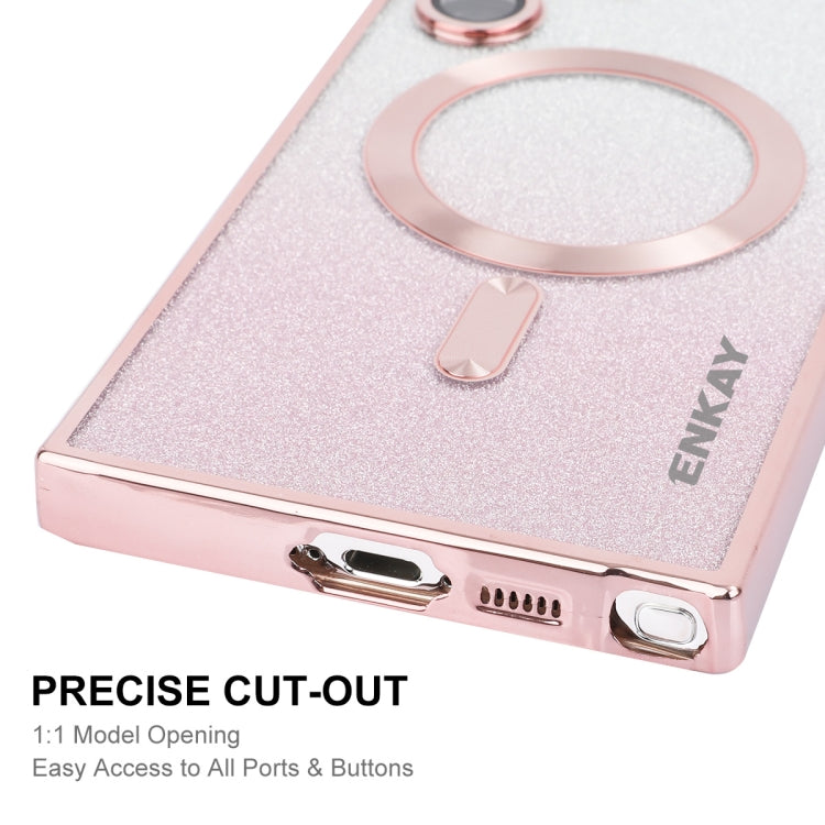 For Samsung Galaxy S23 Ultra 5G ENKAY Hat-Prince Magnetic Glitter Plated TPU Phone Case with Lens Film(Pink)