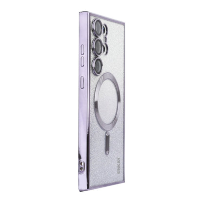 For Samsung Galaxy S24 Ultra 5G ENKAY Hat-Prince Magnetic Glitter Plated TPU Phone Case with Lens Film(Purple)