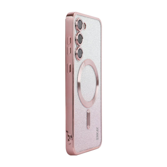 For Samsung Galaxy S25+ 5G ENKAY Hat-Prince Magnetic Glitter Plated TPU Phone Case with Lens Film(Pink)