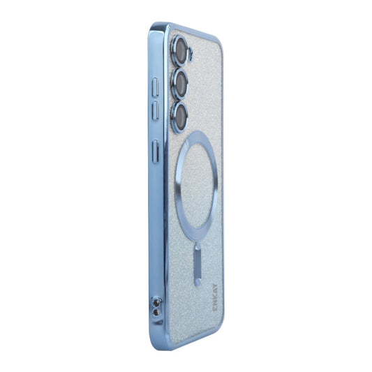 For Samsung Galaxy S25 5G ENKAY Hat-Prince Magnetic Glitter Plated TPU Phone Case with Lens Film(Blue)