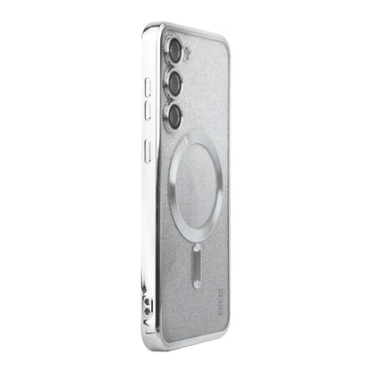 For Samsung Galaxy S25 5G ENKAY Hat-Prince Magnetic Glitter Plated TPU Phone Case with Lens Film(Silver)