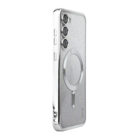 For Samsung Galaxy S25 5G ENKAY Hat-Prince Magnetic Glitter Plated TPU Phone Case with Lens Film(Silver)
