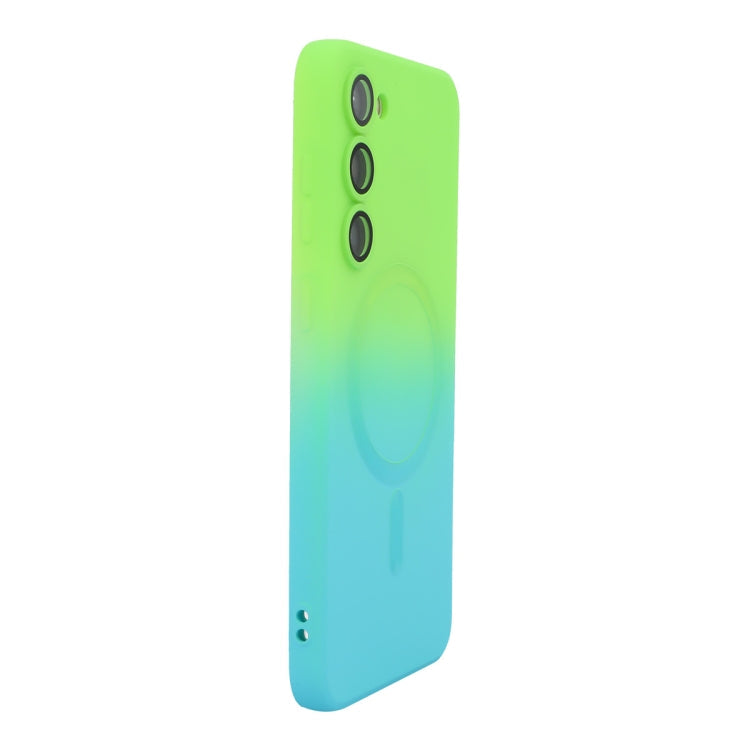 For Samsung Galaxy S23+ 5G ENKAY Hat-Prince MagSafe Rainbow Gradient Silicone Phone Case with Lens Film(Green Blue)