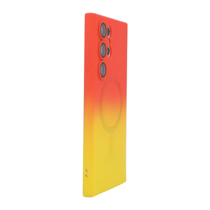 For Samsung Galaxy S23 Ultra 5G ENKAY Hat-Prince MagSafe Rainbow Gradient Silicone Phone Case with Lens Film(Orange Yellow)