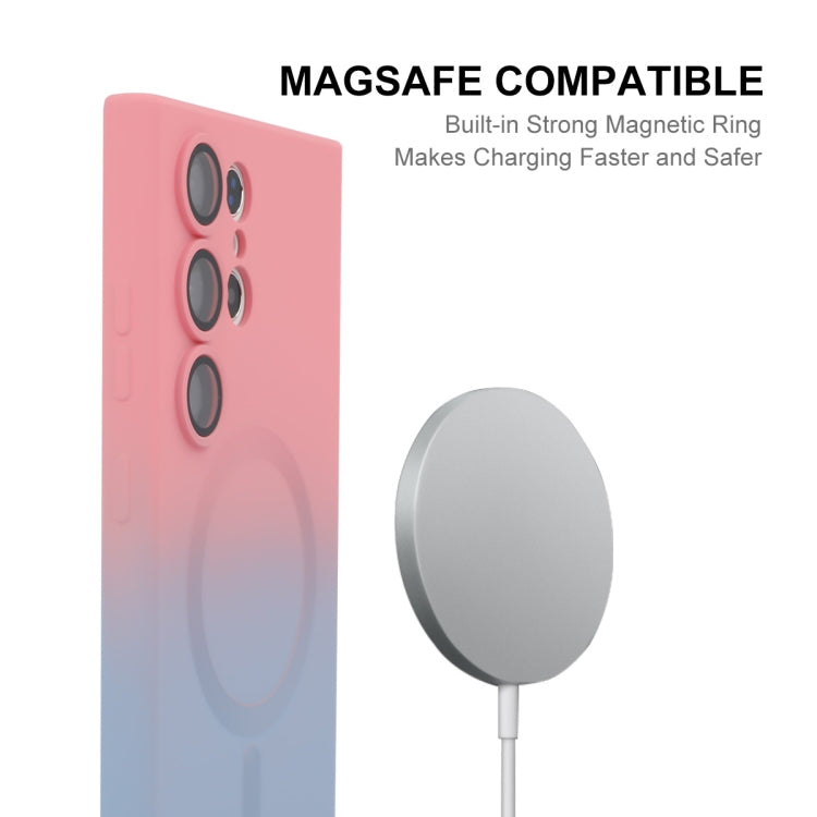 Pour Samsung Galaxy S23 Ultra 5G ENKAY Hat-Prince MagSafe Coque de téléphone en silicone avec film pour objectif à dégradé arc-en-ciel (Vert Bleu)