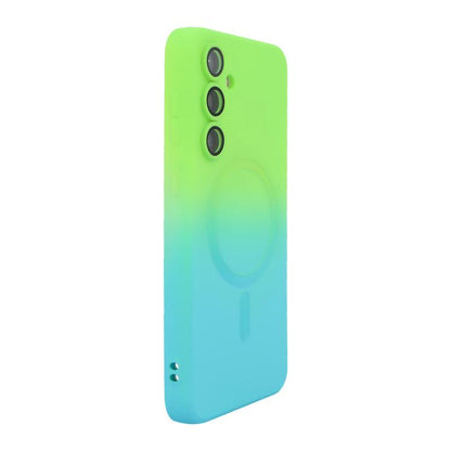 For Samsung Galaxy S24+ 5G ENKAY Hat-Prince MagSafe Rainbow Gradient Silicone Phone Case with Lens Film(Green Blue)