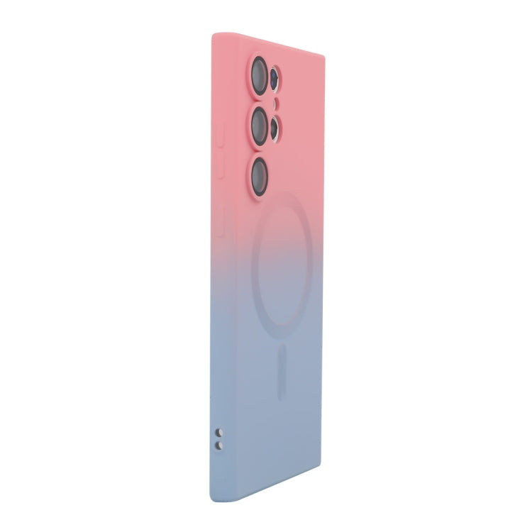 Pour Samsung Galaxy S25 Ultra 5G Coque de Téléphone en Silicone Dégradé Arc-en-ciel MagSafe ENKAY Hat-Prince avec Film de Lentille (Rose Bleu)