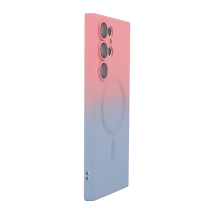 Pour Samsung Galaxy S25 Ultra 5G Coque de Téléphone en Silicone Dégradé Arc-en-ciel MagSafe ENKAY Hat-Prince avec Film de Lentille (Rose Bleu)