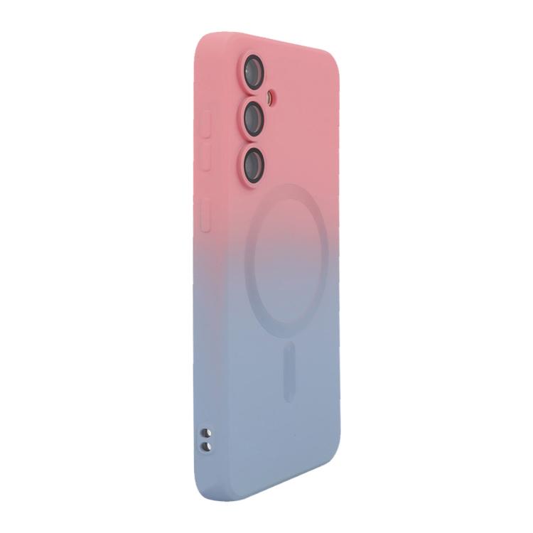 For Samsung Galaxy S25+ 5G ENKAY Hat-Prince MagSafe Rainbow Gradient Silicone Phone Case with Lens Film(Pink Blue)