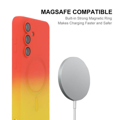 Pour Samsung Galaxy S25+ 5G Coque de téléphone en silicone ENKAY Hat-Prince MagSafe Rainbow Gradient avec film de protection d'objectif (Vert Bleu)