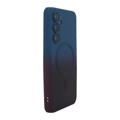 Pour Samsung Galaxy S25 5G ENKAY Hat-Prince Coque de téléphone en silicone avec film d'objectif à dégradé arc-en-ciel MagSafe (Bleu foncé)