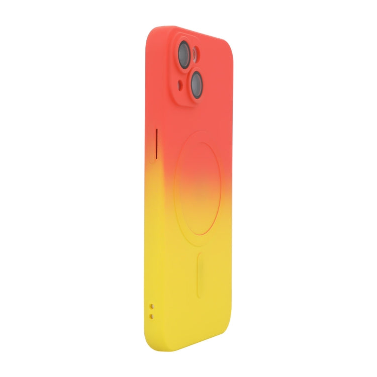 For iPhone 13 ENKAY Hat-Prince MagSafe Rainbow Gradient Silicone Phone Case with Lens Film(Orange Yellow)