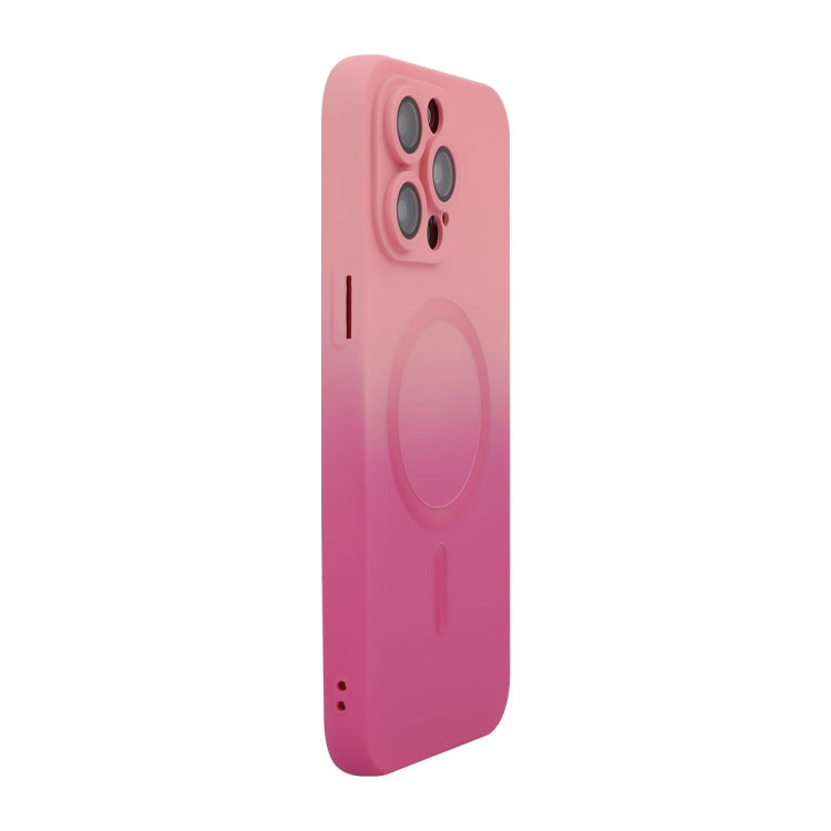 For iPhone 14 Pro ENKAY Hat-Prince MagSafe Rainbow Gradient Silicone Phone Case with Lens Film(Pink Rose)