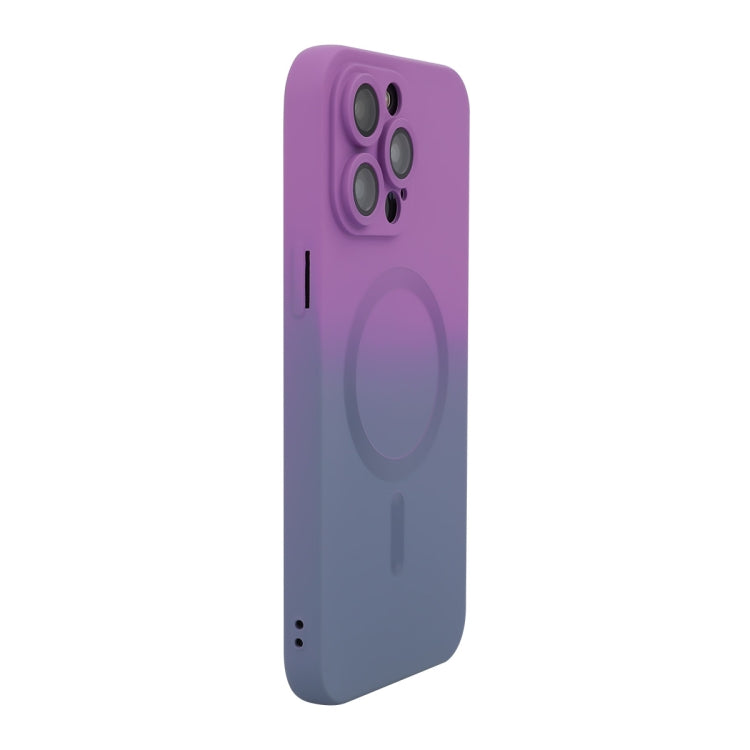For iPhone 14 Pro ENKAY Hat-Prince MagSafe Rainbow Gradient Silicone Phone Case with Lens Film(Purple Blue)
