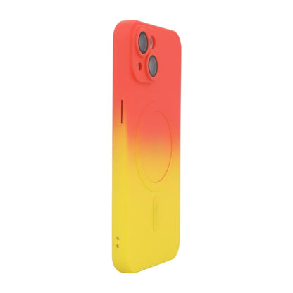 For iPhone 14 Plus ENKAY Hat-Prince MagSafe Rainbow Gradient Silicone Phone Case with Lens Film(Orange Yellow)