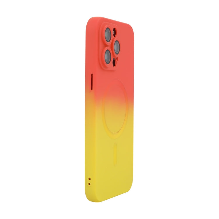 Pour iPhone 15 Pro Étui de Téléphone en Silicone ENKAY Hat-Prince MagSafe avec Film d'Objectif Dégradé Arc-en-ciel (Orange Jaune)