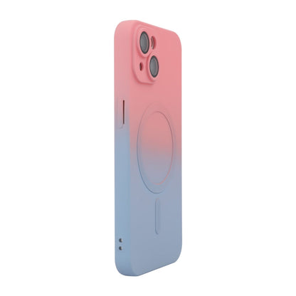 For iPhone 15 Plus ENKAY Hat-Prince MagSafe Rainbow Gradient Silicone Phone Case with Lens Film(Pink Blue)