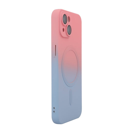 For iPhone 15 Plus ENKAY Hat-Prince MagSafe Rainbow Gradient Silicone Phone Case with Lens Film(Pink Blue)