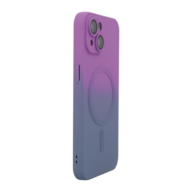 For iPhone 15 Plus ENKAY Hat-Prince MagSafe Rainbow Gradient Silicone Phone Case with Lens Film(Purple Blue)