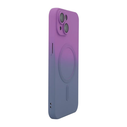 For iPhone 15 Plus ENKAY Hat-Prince MagSafe Rainbow Gradient Silicone Phone Case with Lens Film(Purple Blue)