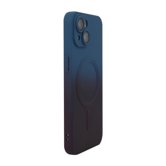 For iPhone 15 ENKAY Hat-Prince MagSafe Rainbow Gradient Silicone Phone Case with Lens Film(Dark Blue)