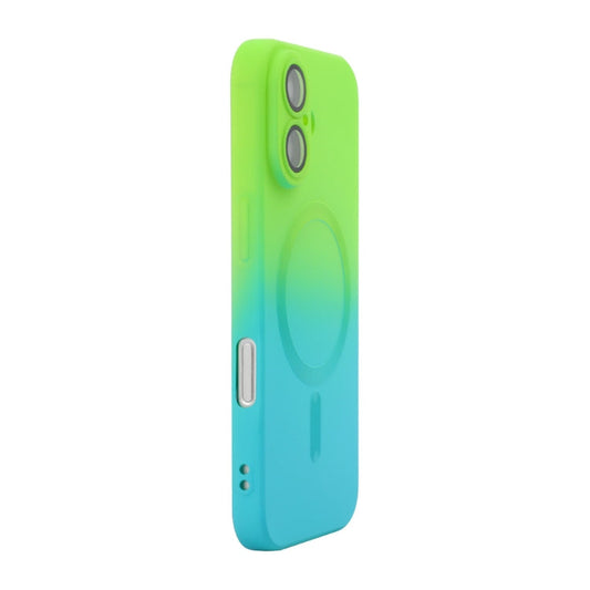 For iPhone 16 ENKAY Hat-Prince MagSafe Rainbow Gradient Silicone Phone Case with Lens Film(Green Blue)