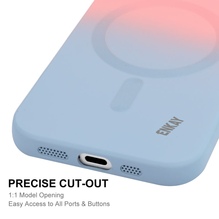 For iPhone 16 Plus ENKAY Hat-Prince MagSafe Rainbow Gradient Silicone Phone Case with Lens Film(Dark Blue)