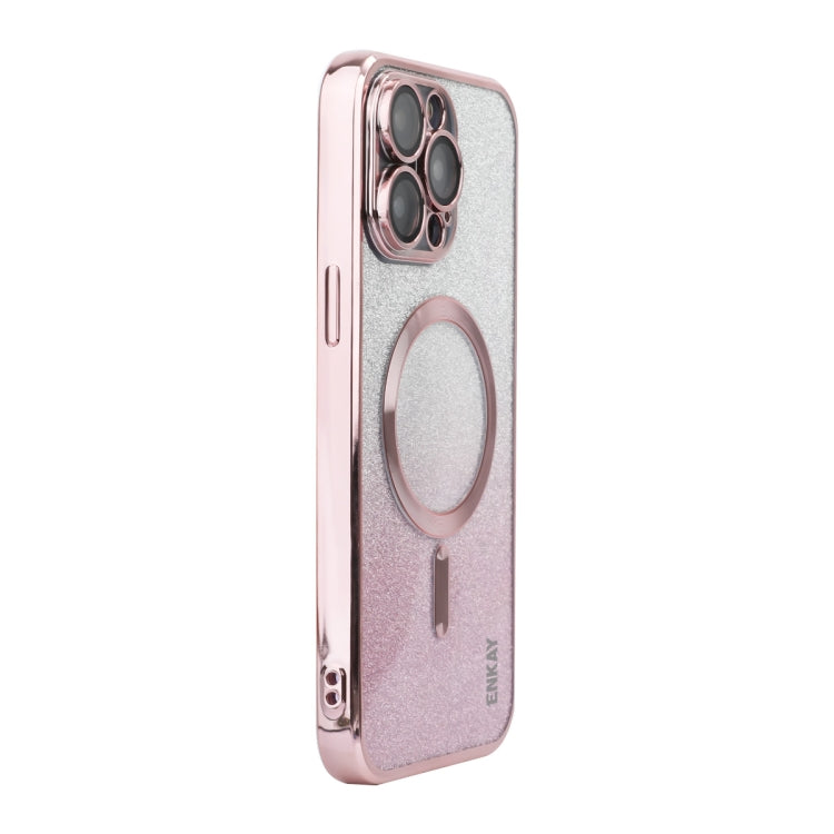 Pour iPhone 13 Pro Max ENKAY Hat-Prince Coque de téléphone antichoc plaquée paillettes magnétiques avec film d'objectif (Rose)